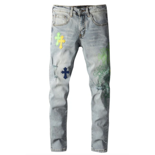 Chrome Heart Cross Patches Skinny Jeans